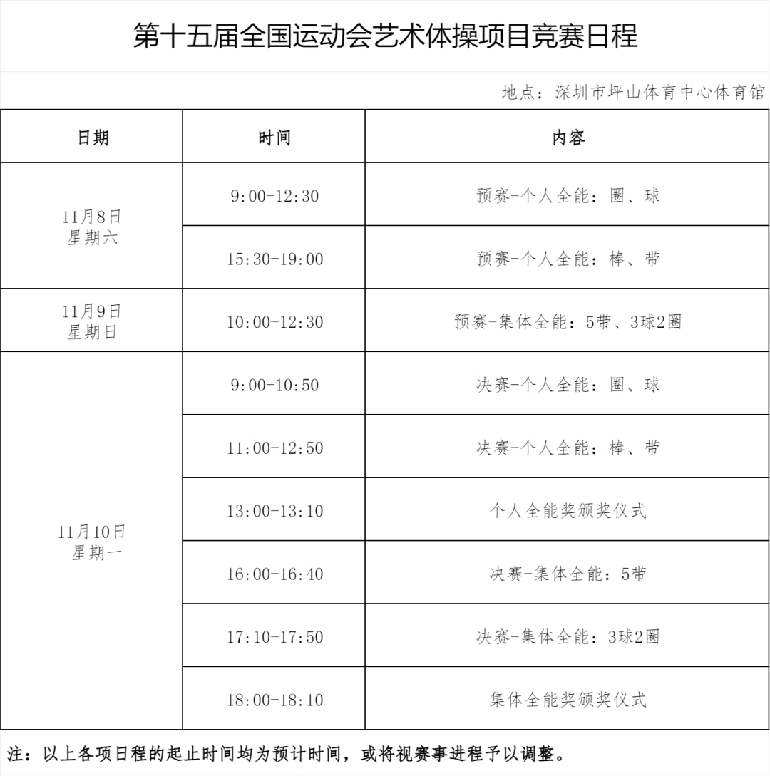 2025深圳全运会9大赛事赛程表汇总!